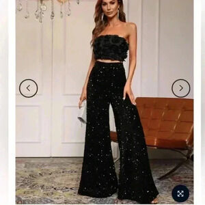 FAERIESTY Black Sequin Wide leg Pants Size Small